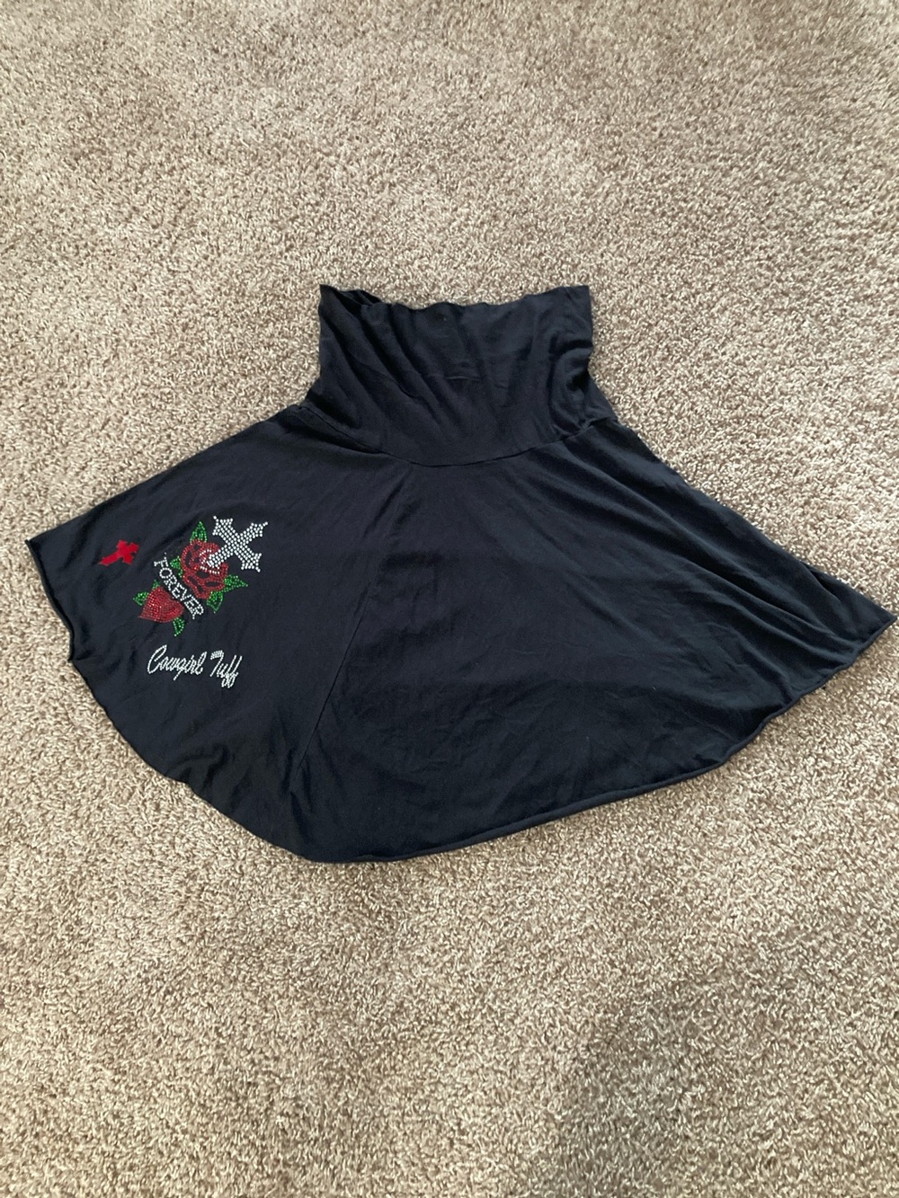 Christian Audigier-inspired Black Circle Skirt w/ Rose & Leaf Embroidery, S/M